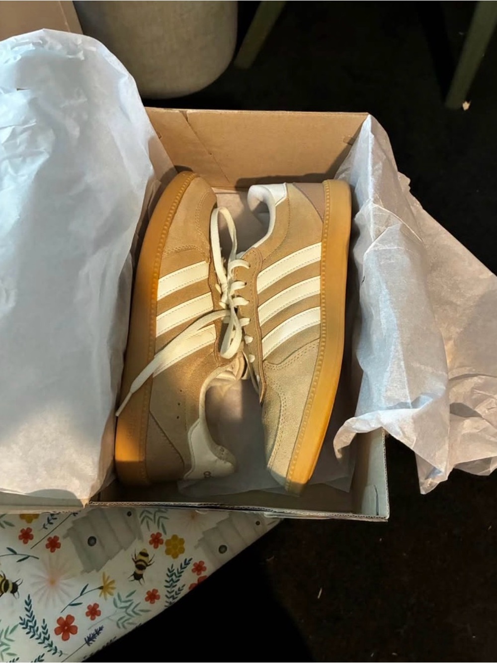 adidas Women’s Tan Suede Sneakers with White Stripes - Picture 6 of 8
